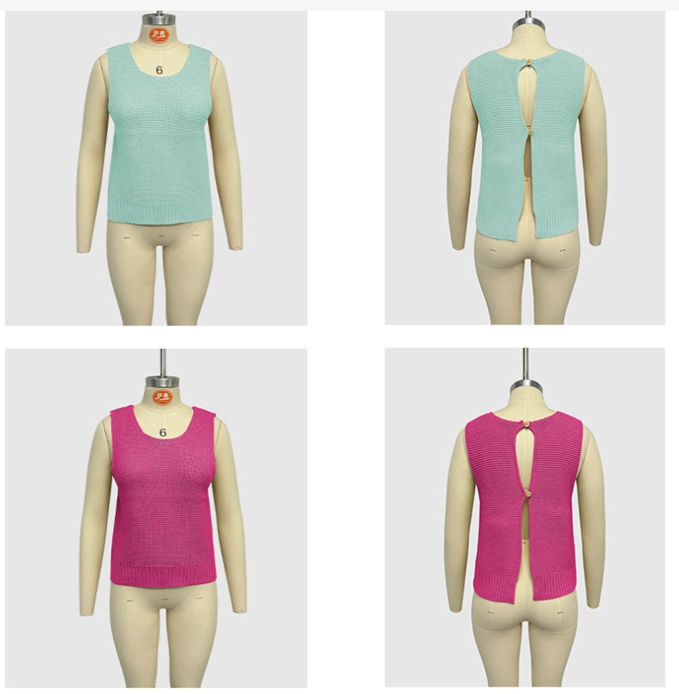 Summer Women&prime;s Fashion Solid Color Halter Shirt Knit Button Vest Causal Crew Neck Sleeveless Knit Vest