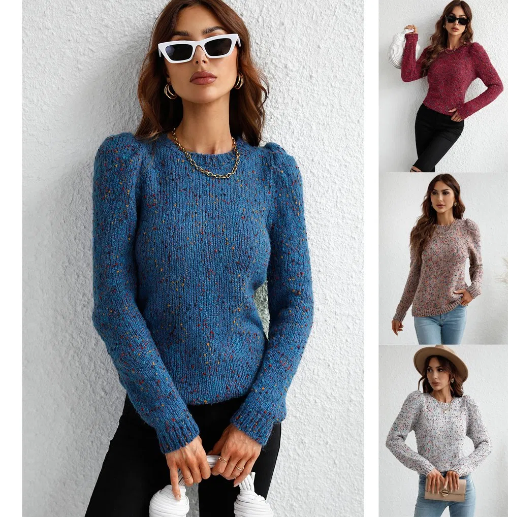 Street Winter Clothes Knitwear Solid Color Women DOT Colorful Casual Crew-Neck Knitted Sweater