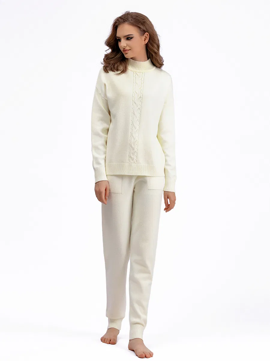 Women Clothing Autumn Winter Pants Trousers Twist Casual Mock Neck Long Sleeve Cozy Sweater Set