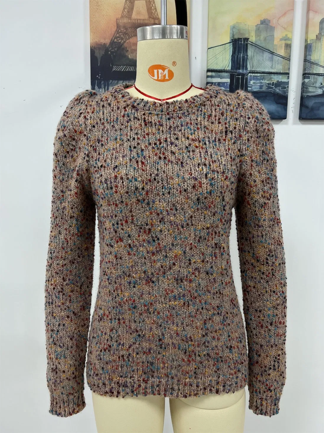 Street Winter Clothes Knitwear Solid Color Women DOT Colorful Casual Crew-Neck Knitted Sweater