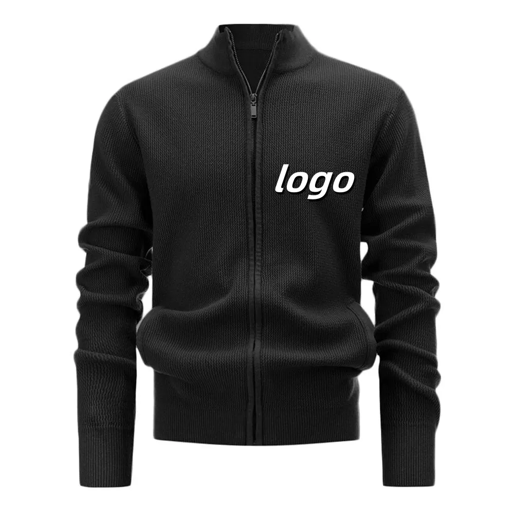 Wholesale Men′s Personalized Custom Logo Streetwear Brand Full Zip Cardigan Sweater