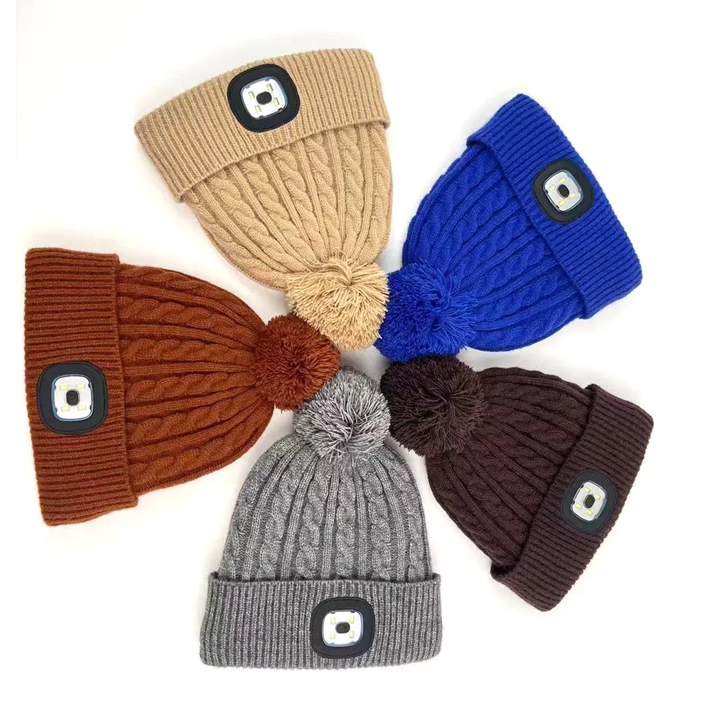 Western Style LED Lighting Stretch Cozy Knitted Mountaineering Hat Beanie