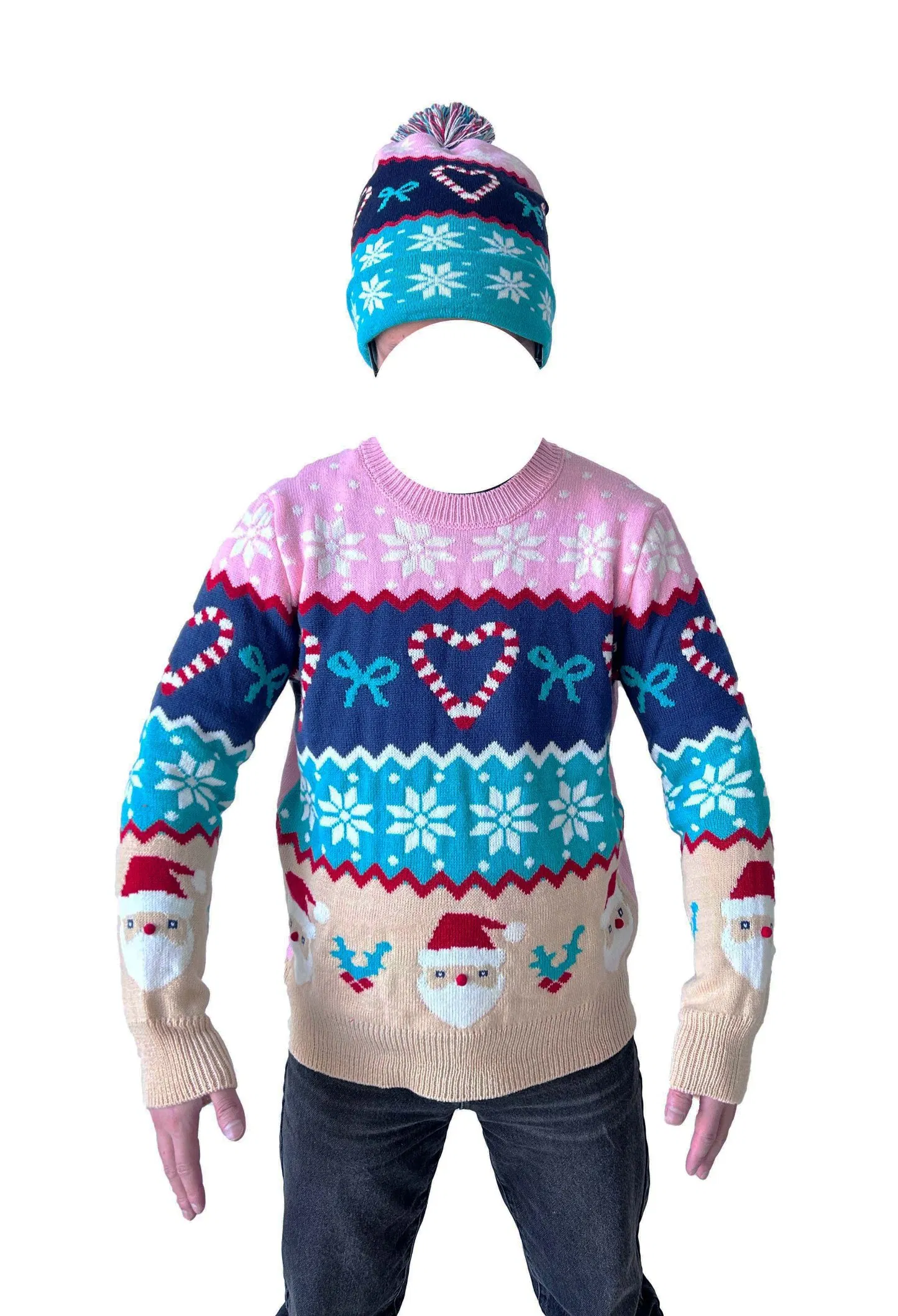 Christmas Aldi Warm Fashion Knitted Pullover Sweater Pompom Hat Set
