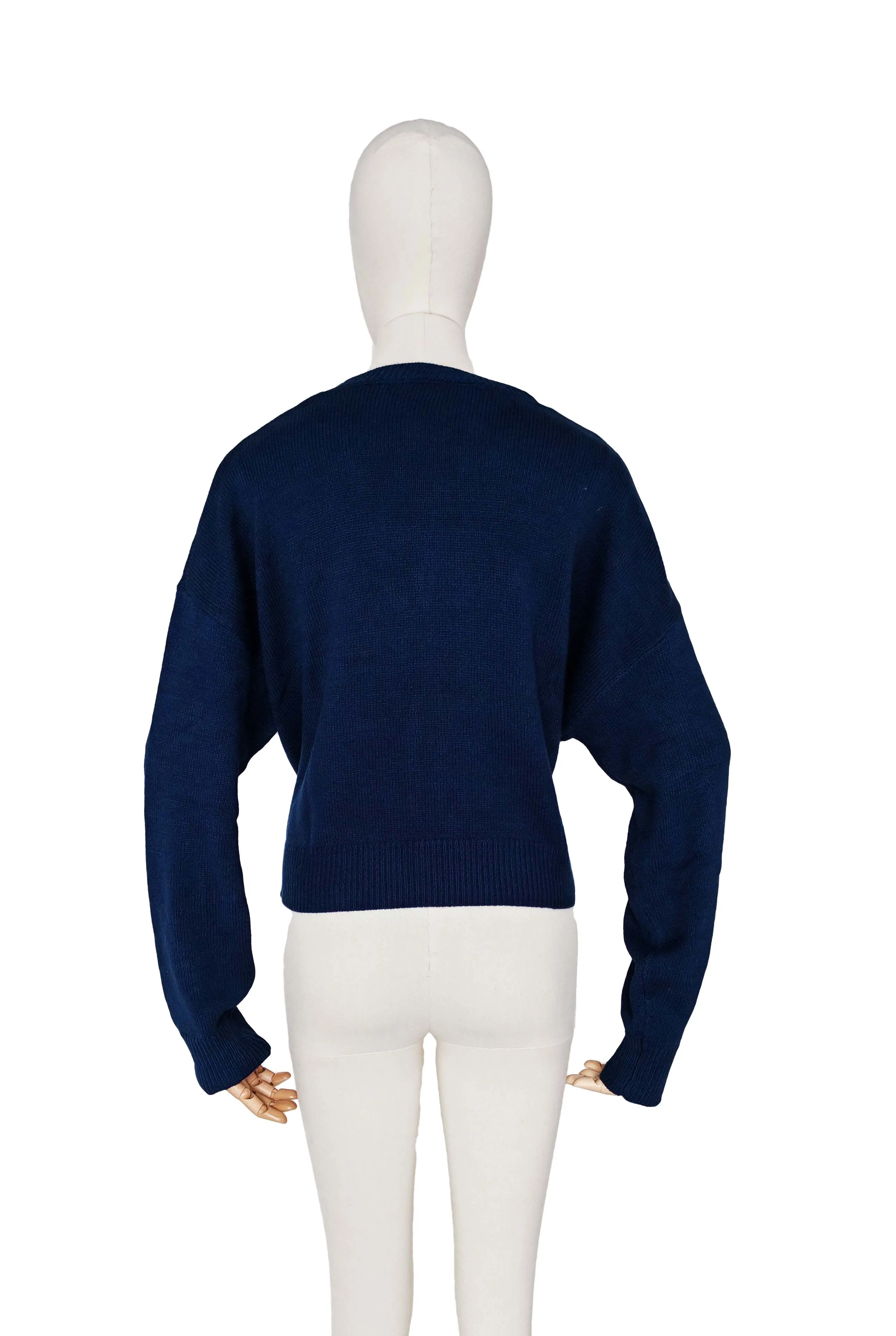 New-Arrival Ladies USA Navy Round-Neck Casual Pullover Cozy Sweater Clothes