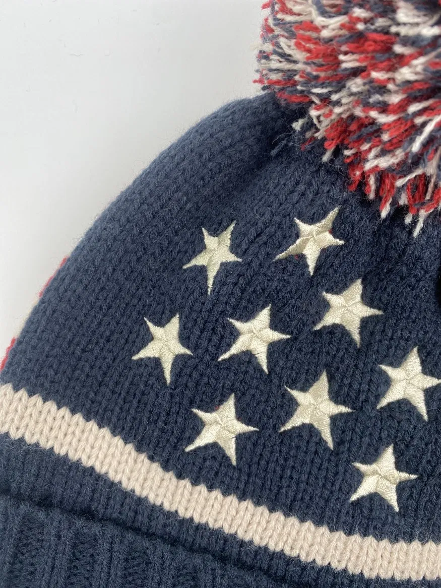 Fashion American Stylish National Flag Pattern Pompom Stretch Knitted Hat