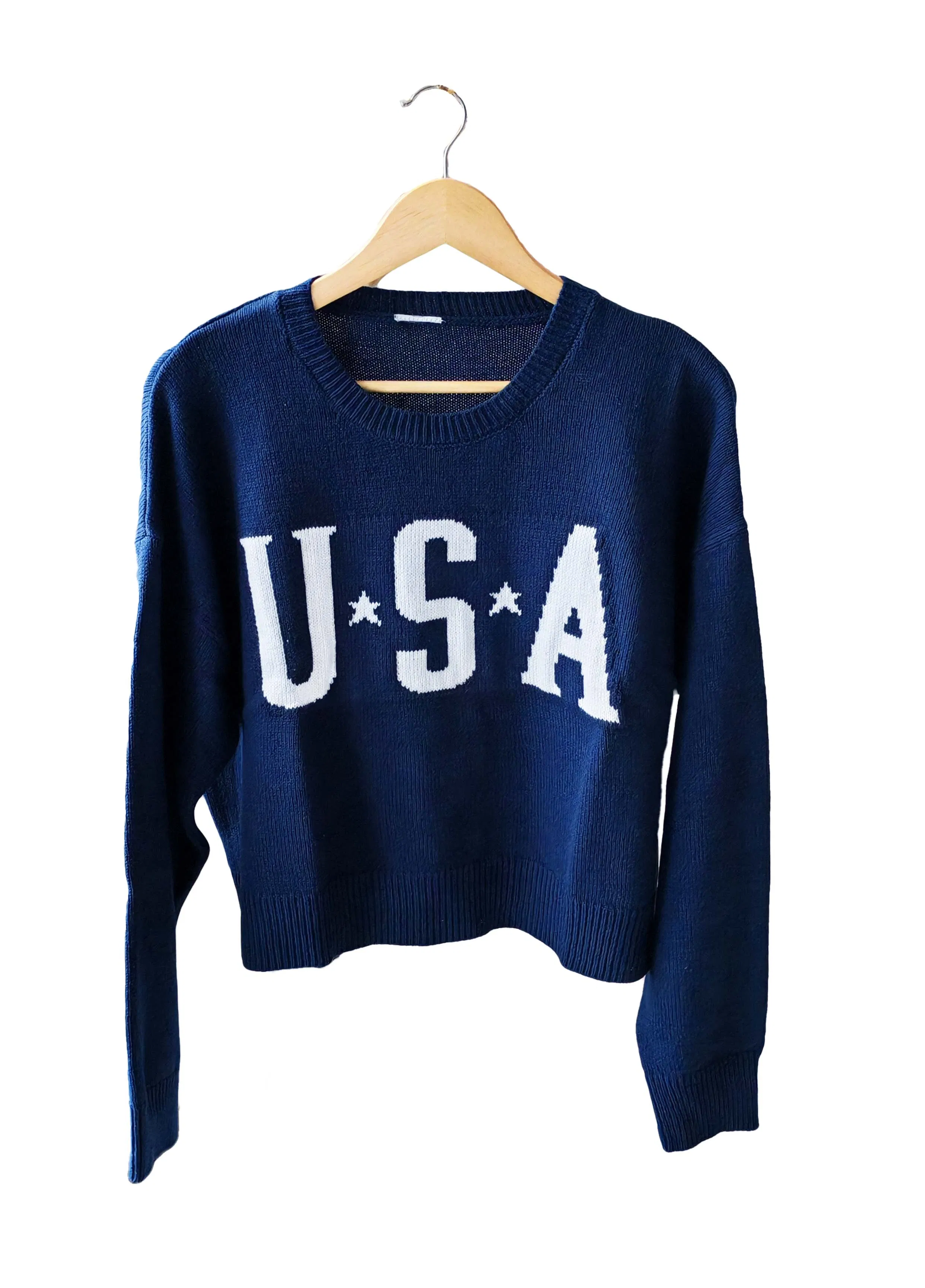 New-Arrival Ladies USA Navy Round-Neck Casual Pullover Cozy Sweater Clothes