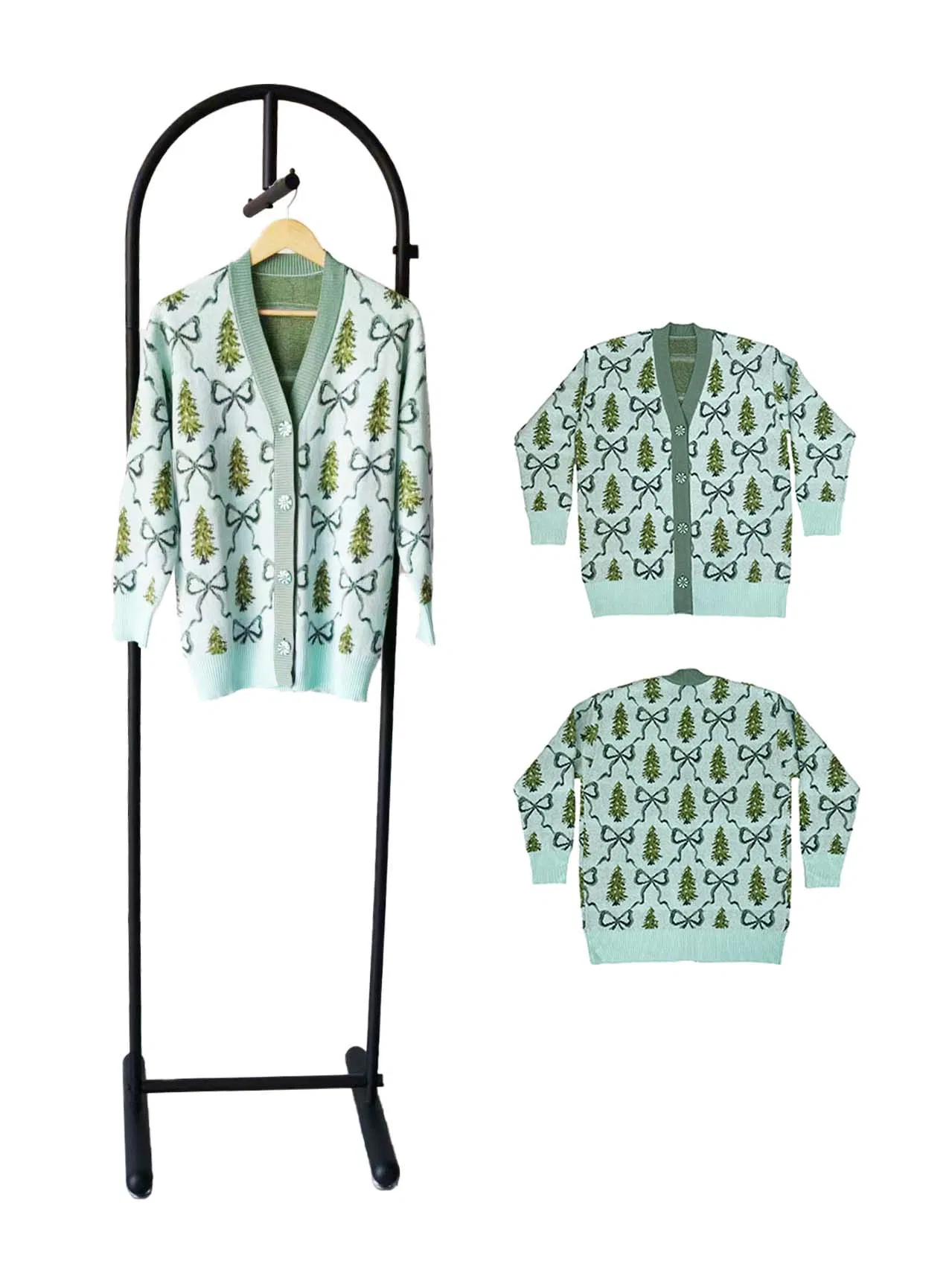Christmas X-Mas Green Trees Party Holiday Wear Jacquard Sweater Cardigan