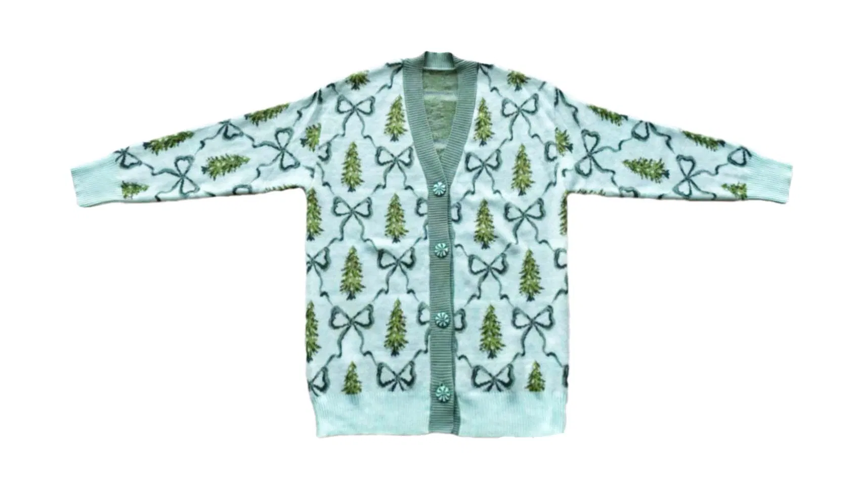 Christmas X-Mas Green Trees Party Holiday Wear Jacquard Sweater Cardigan