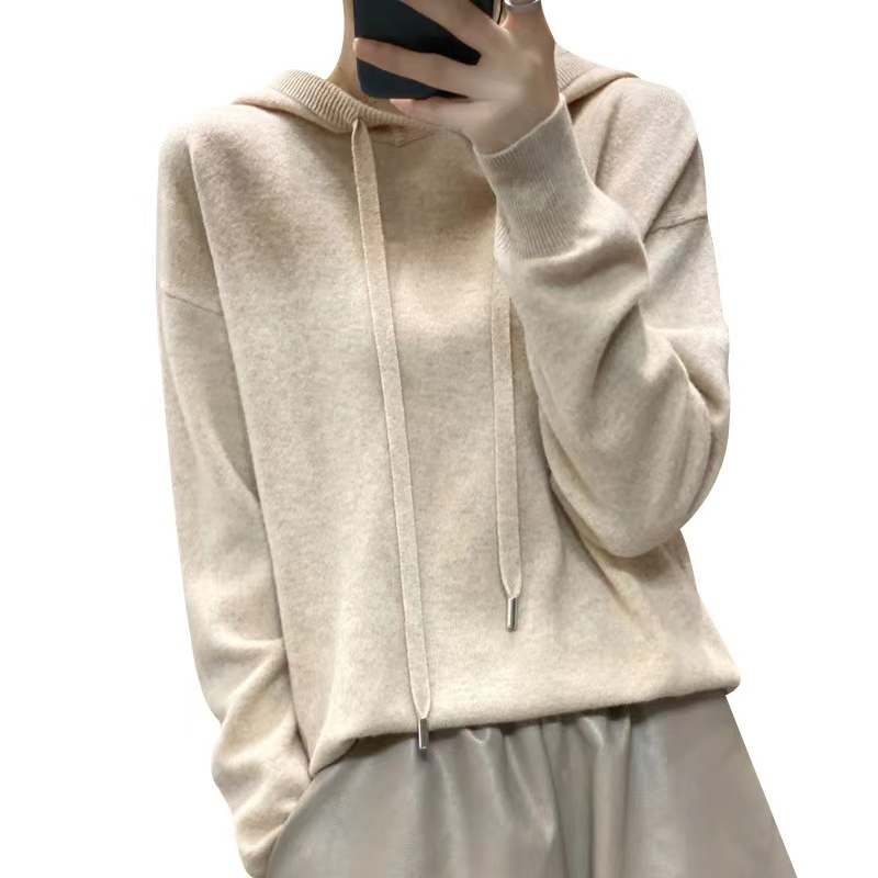 Pure Wool Plain Ladies Cashmere Hoodie Soft Women Sweater