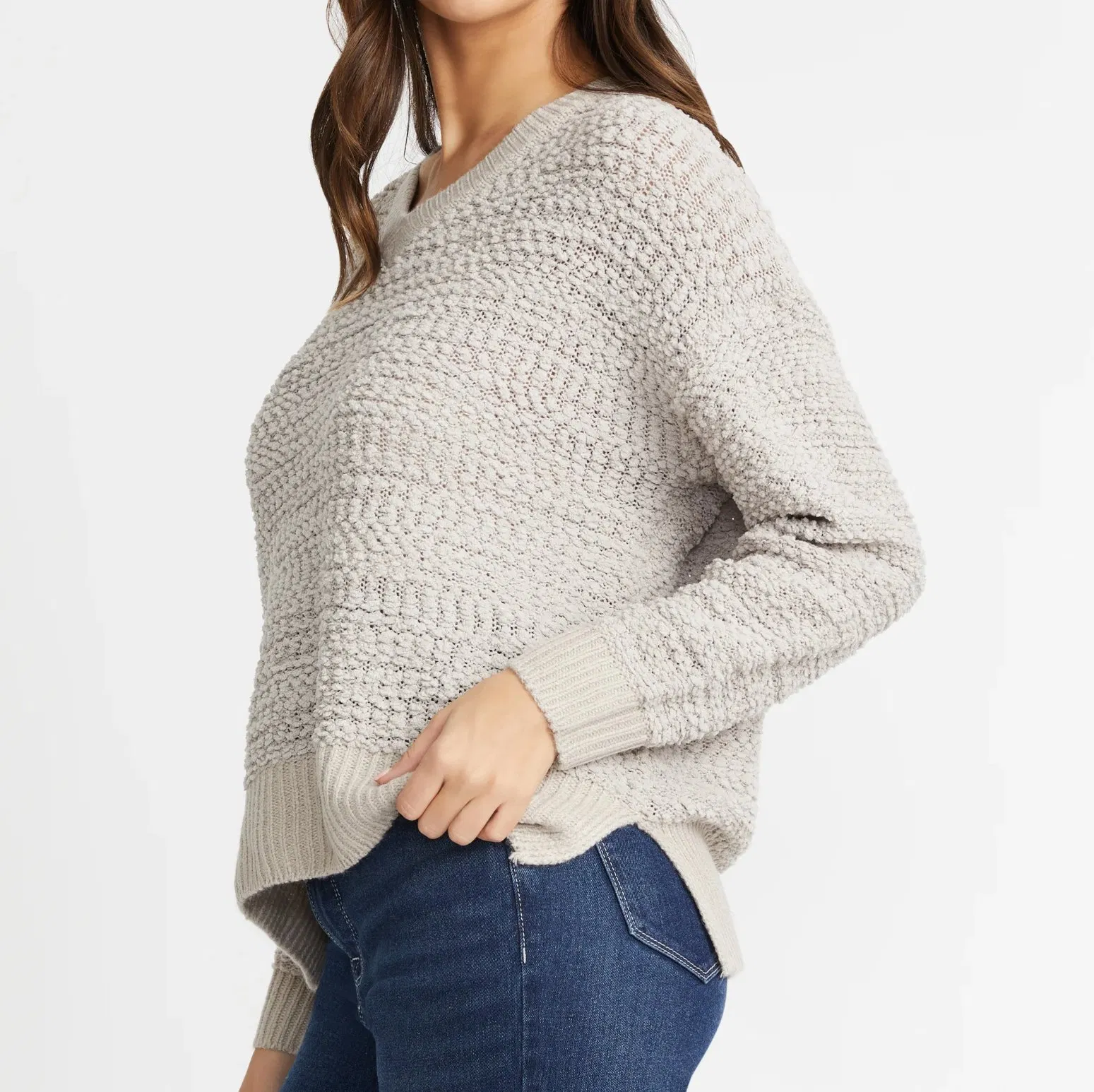 Textured Cozy Popcorn Sweater V-Neck Popcorn Knit Jumper