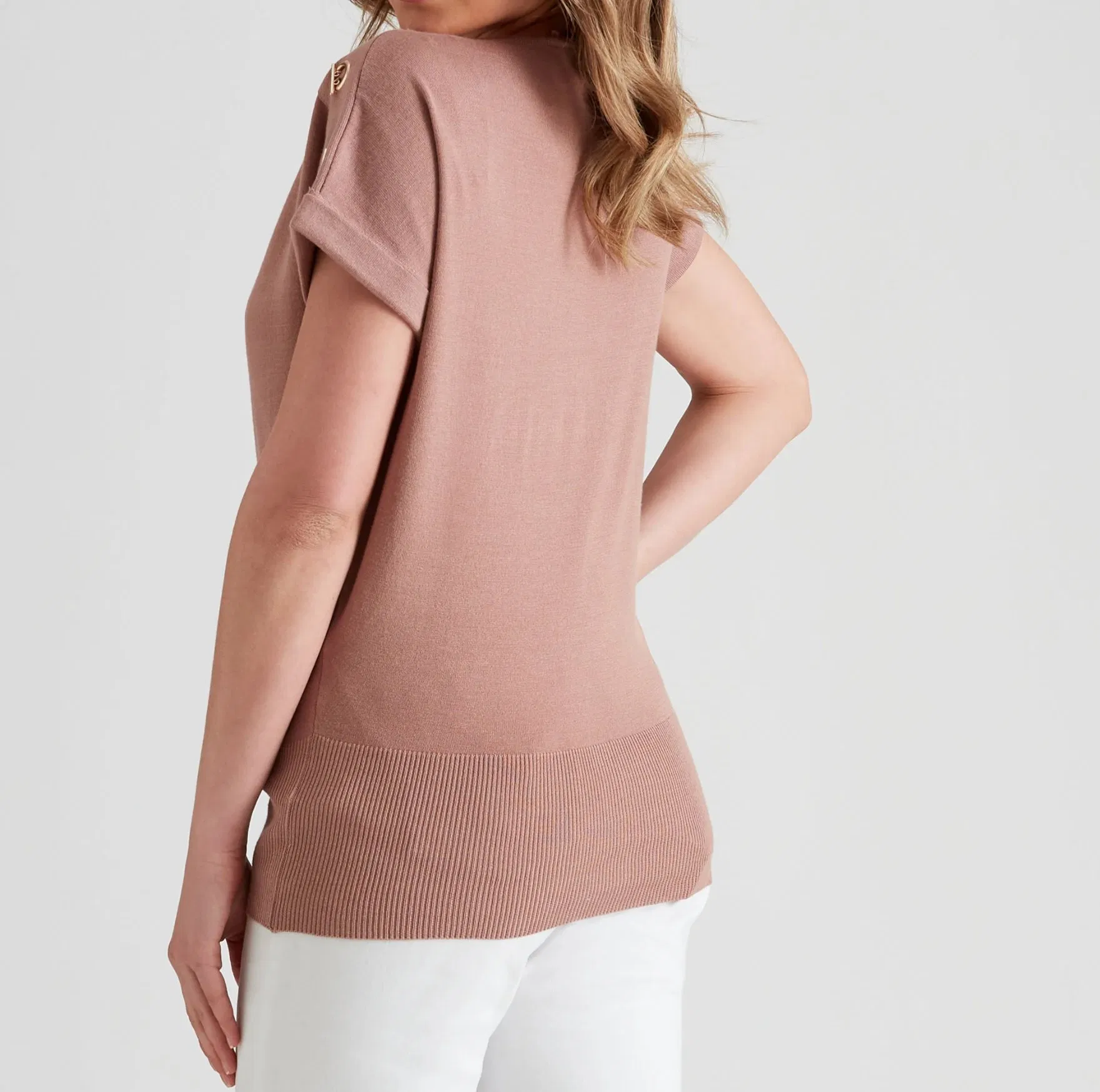 Mocha Extended Sleeve Knit Sweater Knitwear with Metal Detail