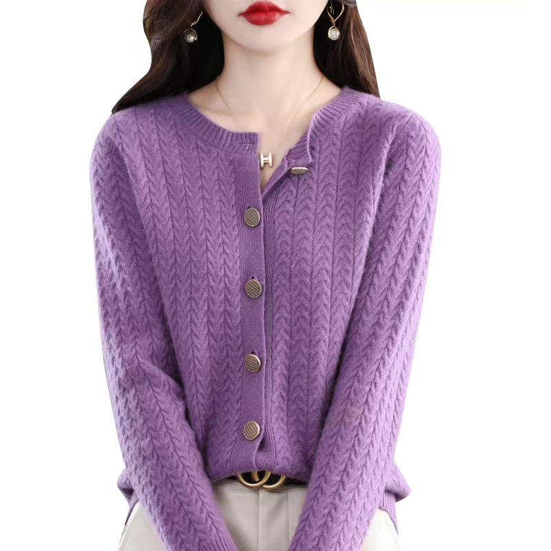Fashion Casual Solid Long Sleeve Sweater Street Knitted Women′s Cardigan