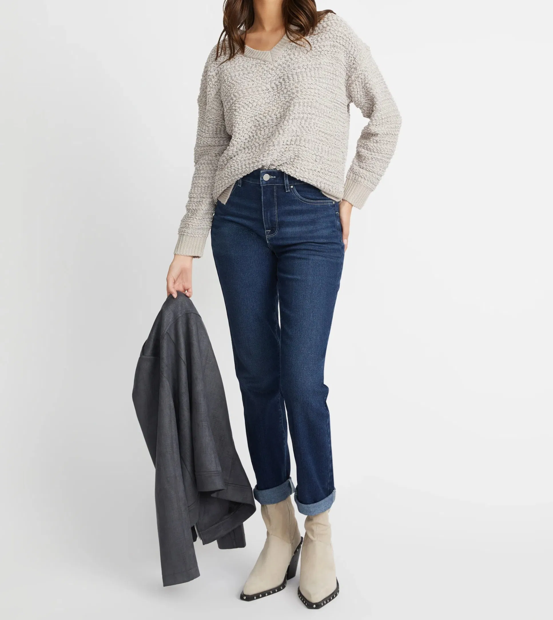 Textured Cozy Popcorn Sweater V-Neck Popcorn Knit Jumper