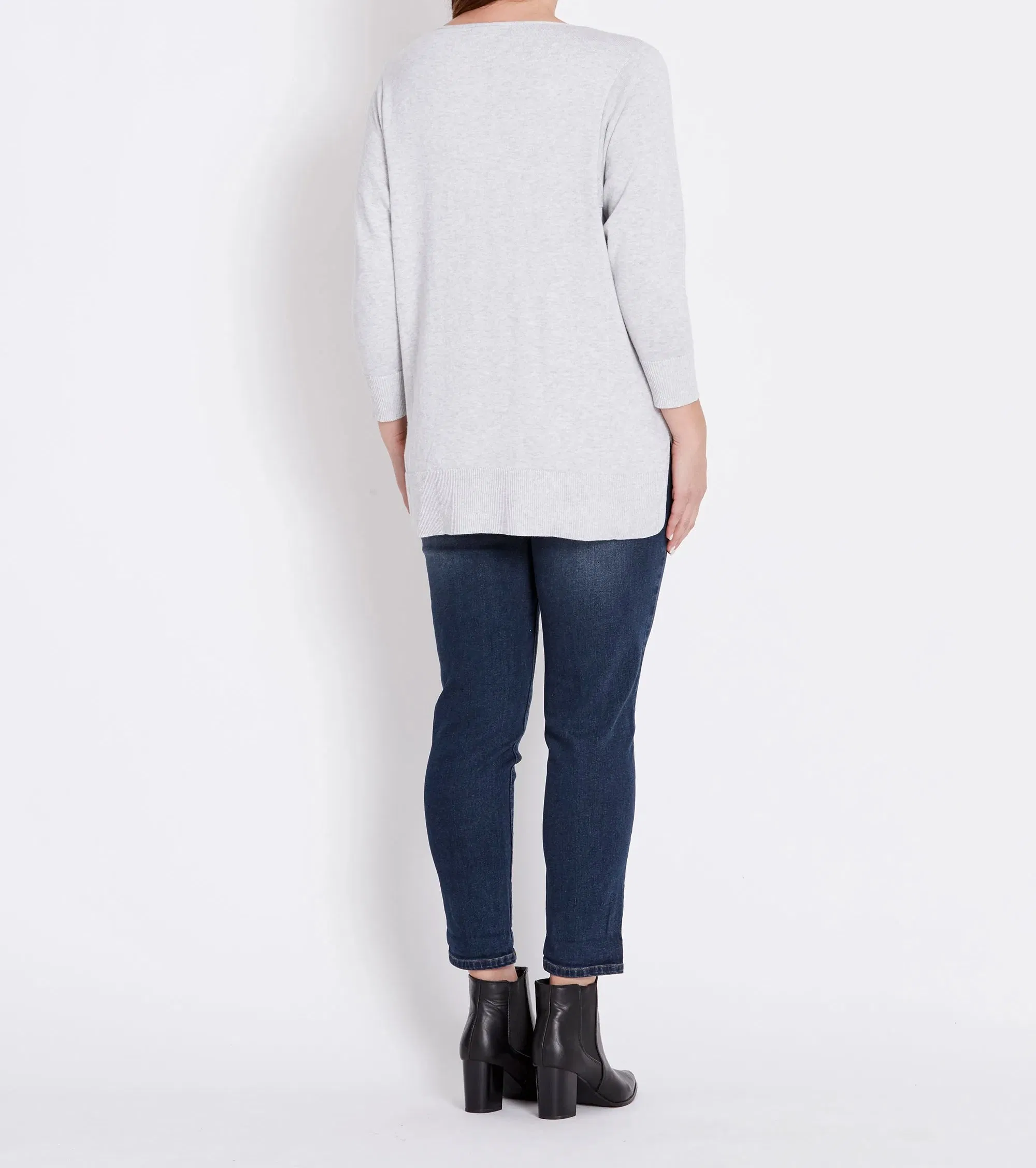 Long Sleeve Relaxed V-Neck Knit Top Tunic Pullover Sweater Jumper