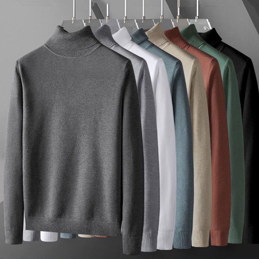 Wholesale Men′s Fashion Keep Warm High Quality Wool Thread Neck Sweater Custom Logo Plain Turtleneck Sweaters for Men