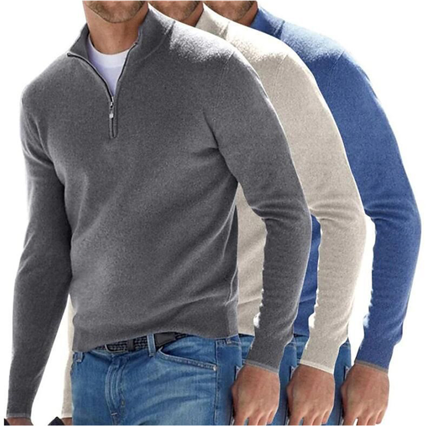 Clothing Factory 2025 Winter New Fashion Men′s Business Zip Wool Sweaters Keep Warm Clothes Custom Logo Knitting Sweaters for Men