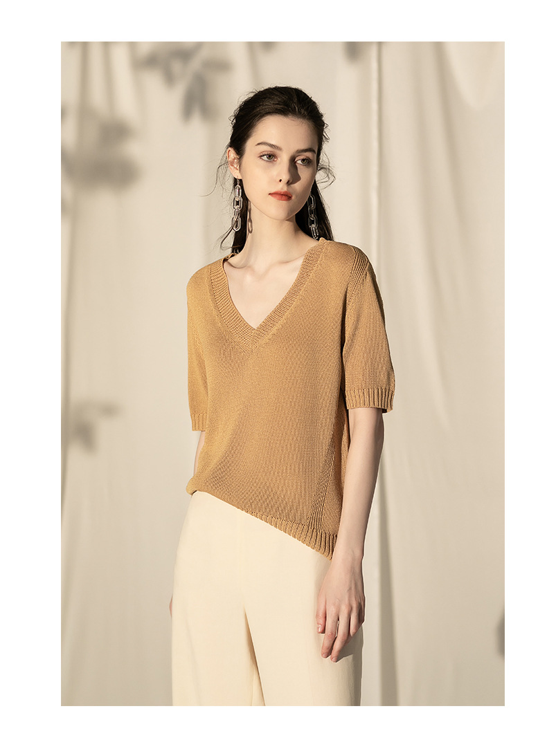 Women&prime;s Knitted Sweater V-Neck Pullover Loose Sweater Women&prime;s MID-Sleeve Women&prime;s Clothing