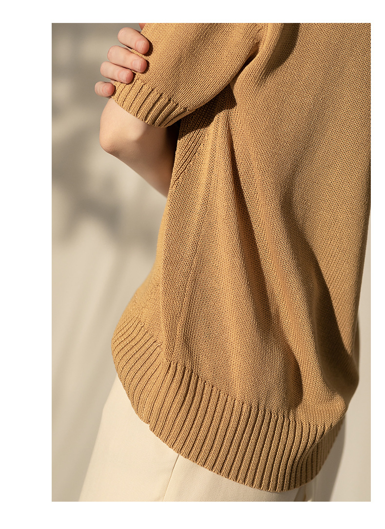 Women&prime;s Knitted Sweater V-Neck Pullover Loose Sweater Women&prime;s MID-Sleeve Women&prime;s Clothing