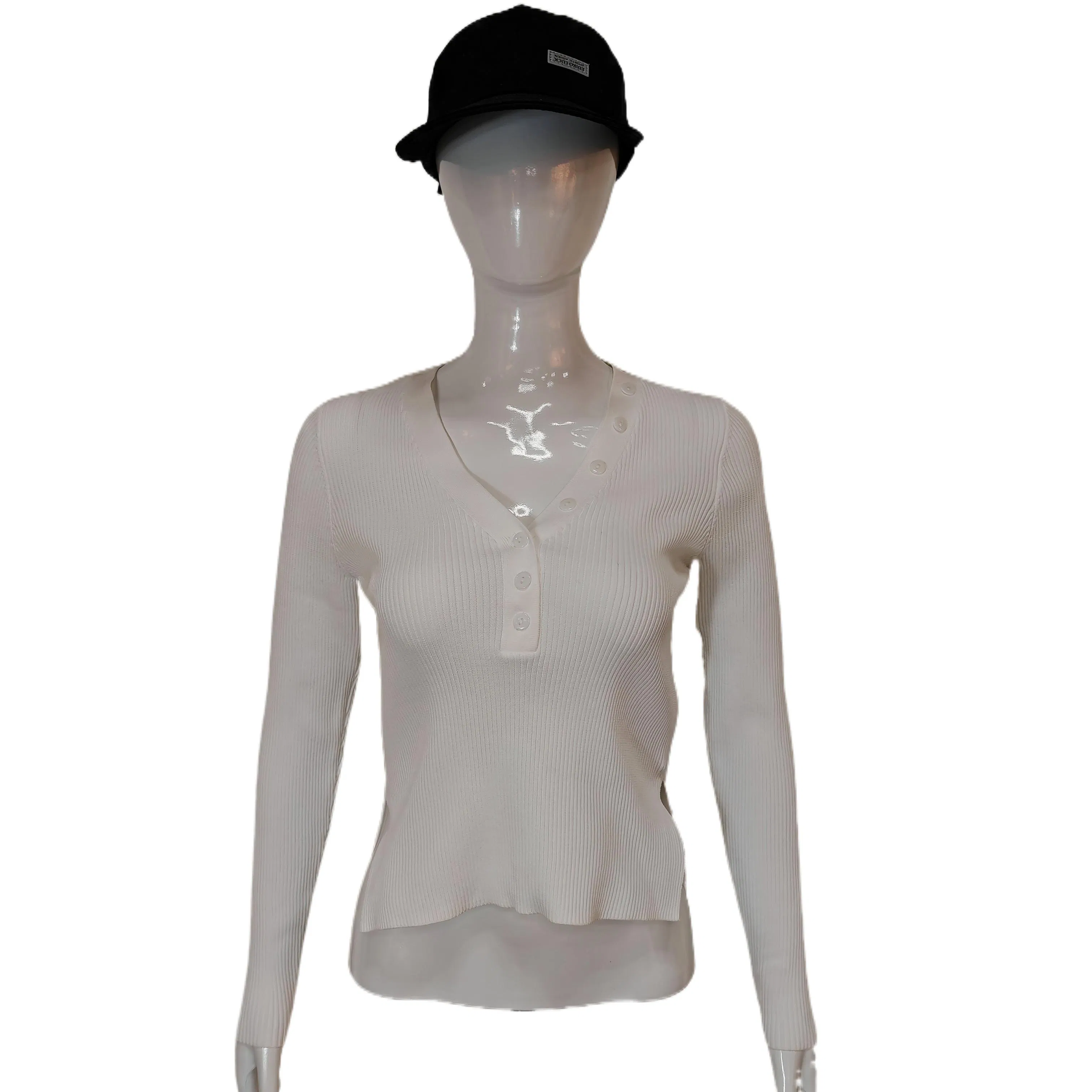 Women′s Casual V Collar Sweater Top Customized Logo Design Breathable Long Sleeves Knitted Sweater