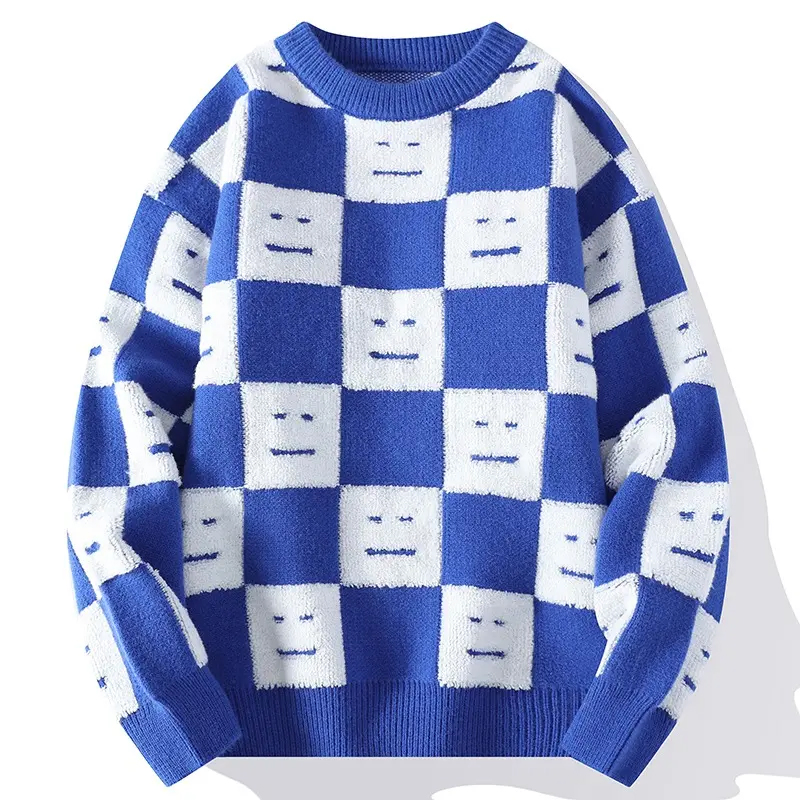 Custom OEM Sweater Unisex Jacquard Knitwear Men Crewneck Pullover Knit Jumpers