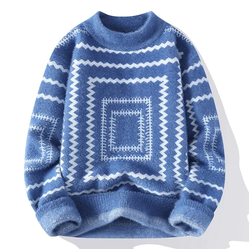 Custom OEM Sweater Unisex Jacquard Knitwear Men Crewneck Pullover Knit Jumpers