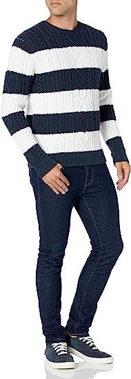 Men&prime;s Pullover Sweater Crewneck Classic Stripes Custom Logo