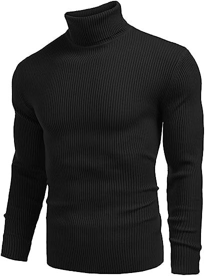 Mens Ribbed Slim Fit Knitted Pullover Turtleneck Sweater