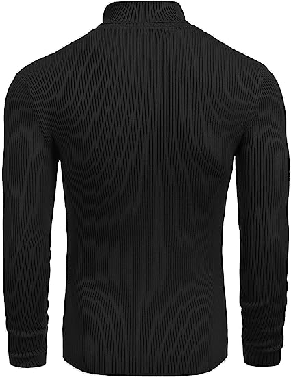 Mens Ribbed Slim Fit Knitted Pullover Turtleneck Sweater
