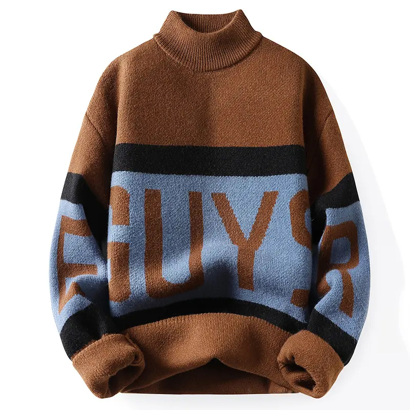 Fashion Winter Knitwear Turtleneck Knitted Long Sleeve Men&prime;s Rib Pullover Knitting Sweater for Men