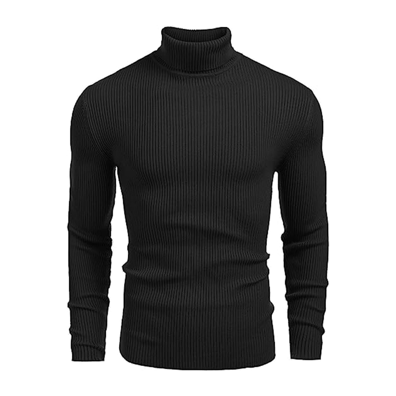Mens Ribbed Slim Fit Knitted Pullover Turtleneck Sweater