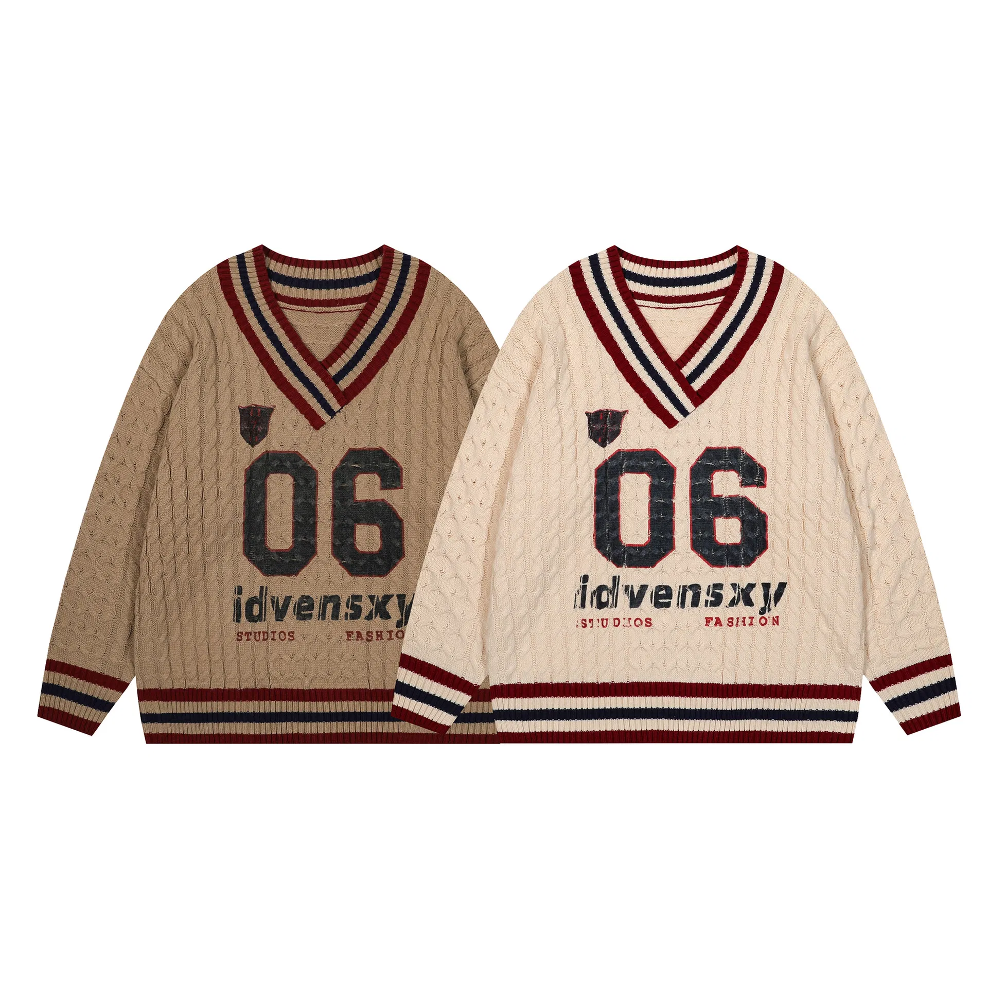 Custom Women Soild Color Knitted Sweater Drop Shoulder V Neck 100% Cotton Knitted Sweaters Pullover for Women