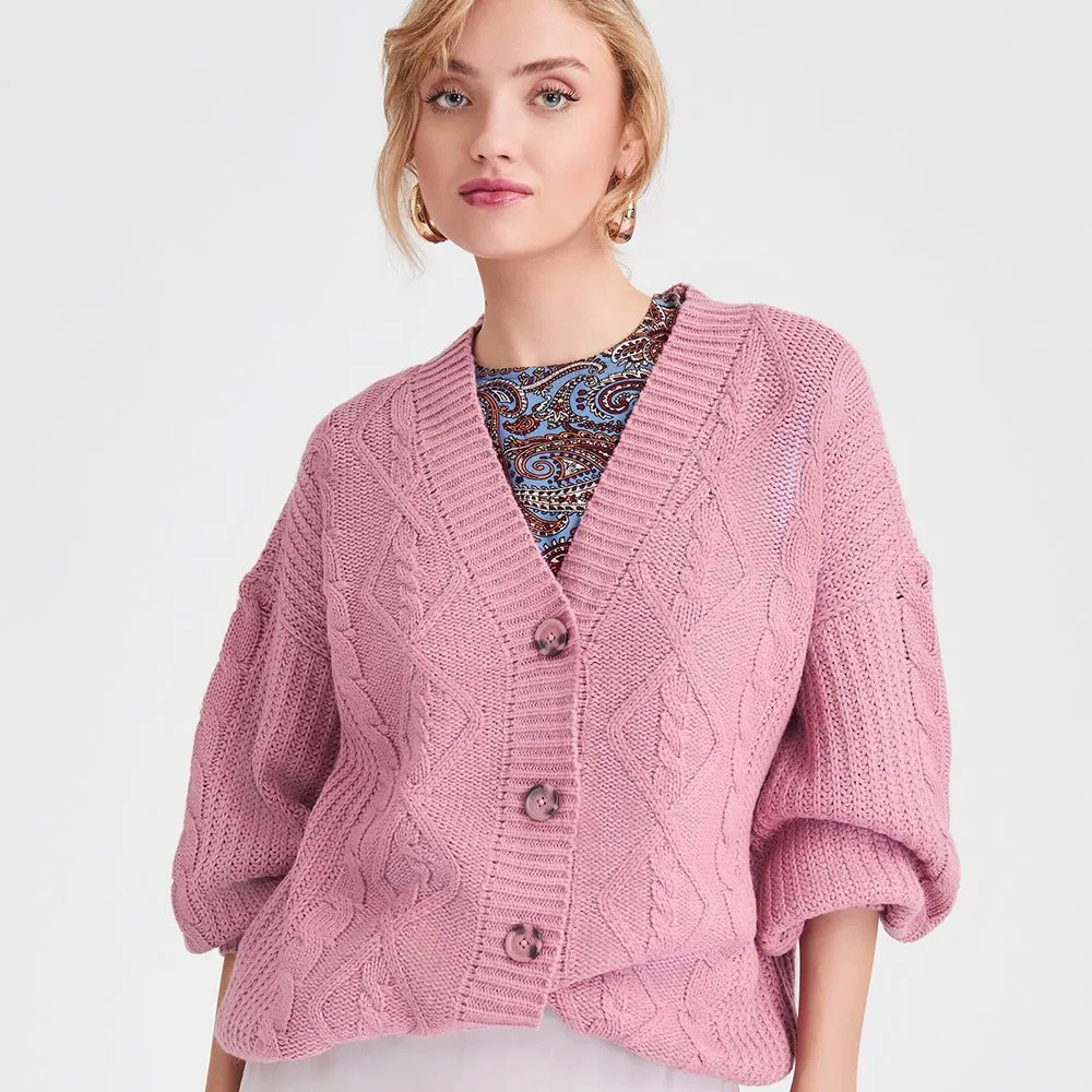 Solid Coloropen Cardigan Woman Knit Sweater Button Front Long Sleeve Knit Sweater Cardigan for Women