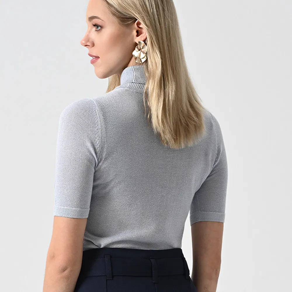 Wholesale Custom Ice Silk Short-Sleeved Roll Neck Sweater Summer New Elegant Loose Ultra-Thin Fashion Women&prime;s Sweater
