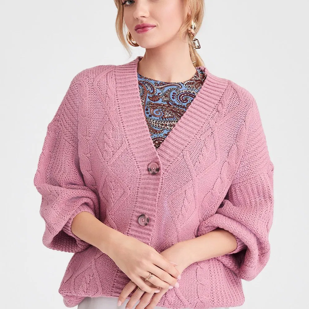 Solid Coloropen Cardigan Woman Knit Sweater Button Front Long Sleeve Knit Sweater Cardigan for Women