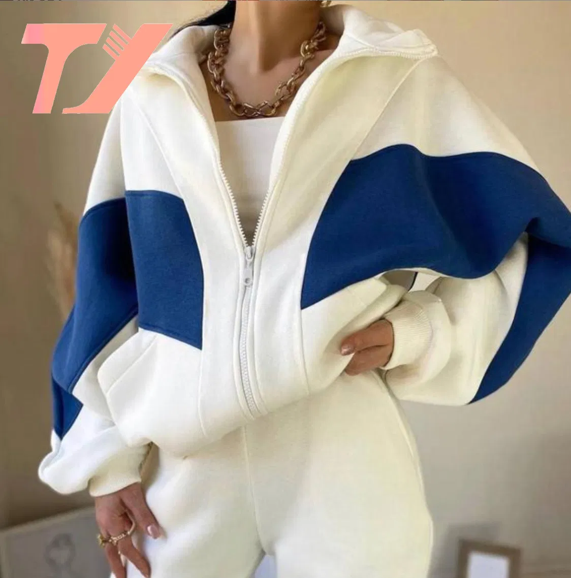 Europe and The United States Spring Women′s Sports and Leisure Sweater Suit Two-Piece Set