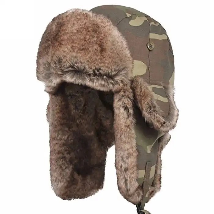 Wholesale Russian Hat Custom Ushanka Hat Camo Ushanka with Faux Fur Winter Cap Aviator Bomber Hat