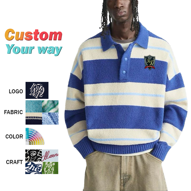 Jacquard Knitted Pullover Turtleneck Cotton Striped Men′s Pullover Sweater Custom High Quality Fashion Sweater