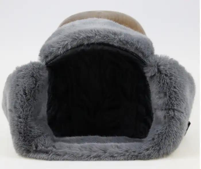 Custom Winter Trapper Hat Ushanka Russian Rabbit Fur Hat Pattern Knitted with Kids Winter Cap Wholesale