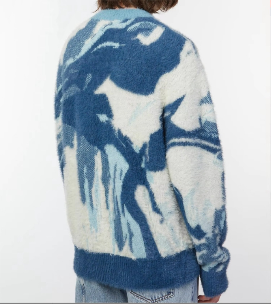 Knitwear Manufacturer Custom Crew Neck Streetwear Blue Jacquard Design Fuzzy Mohair Pullover Knit Men&prime;s Sweaters