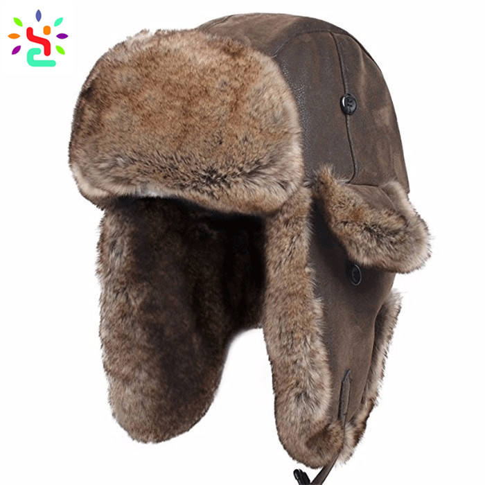 Embroidery Ushanka Rabbit Leather Ushanka Fur Winter Hats