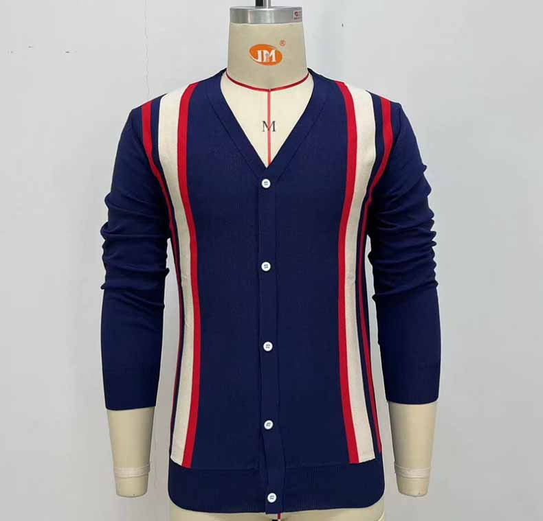 Cardigan Long Sleeve Sweater Stripwinter Warm V Neck Knitted Sweater