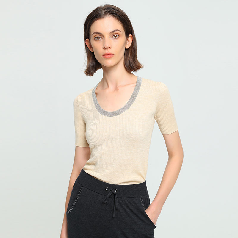O Neck Short Sleeved Thin Ladies Jumper Women′s Clothing Woolen Tops Wool Sweater