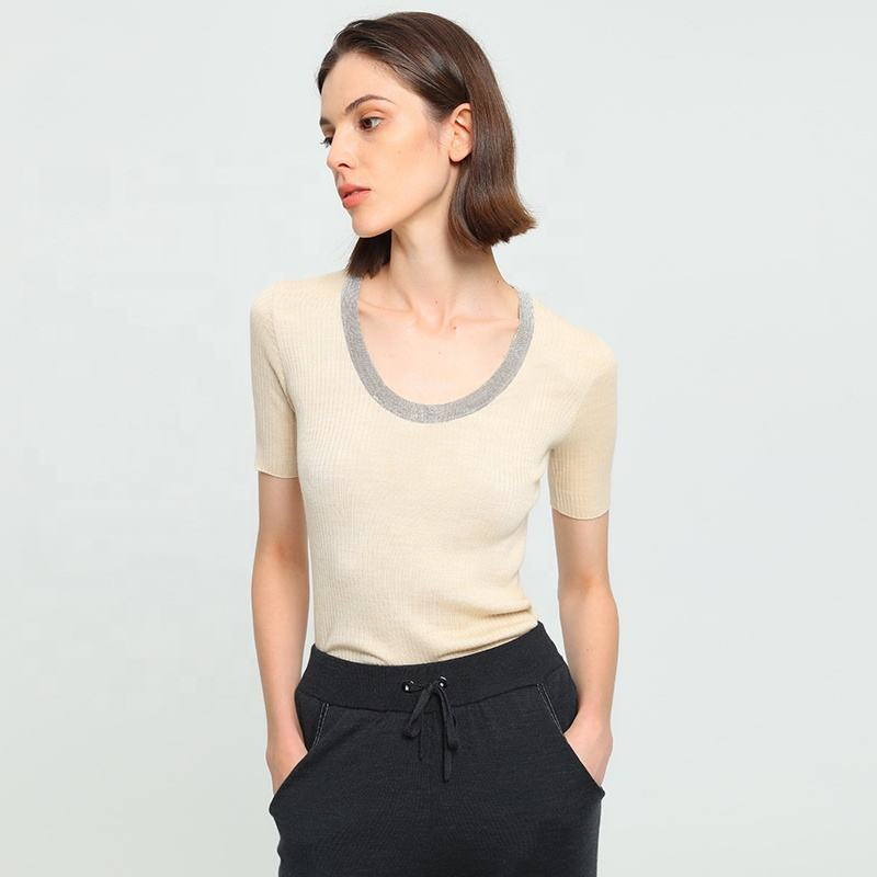 O Neck Short Sleeved Thin Ladies Jumper Women&prime;s Clothing Woolen Tops Wool Sweater