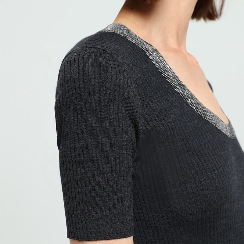 O Neck Short Sleeved Thin Ladies Jumper Women&prime;s Clothing Woolen Tops Wool Sweater