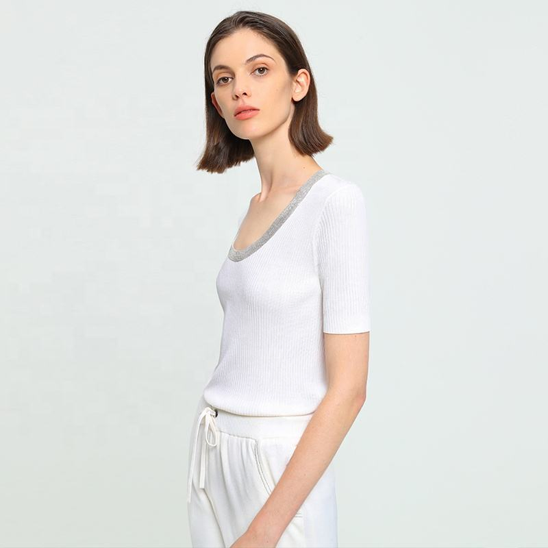 O Neck Short Sleeved Thin Ladies Jumper Women&prime;s Clothing Woolen Tops Wool Sweater