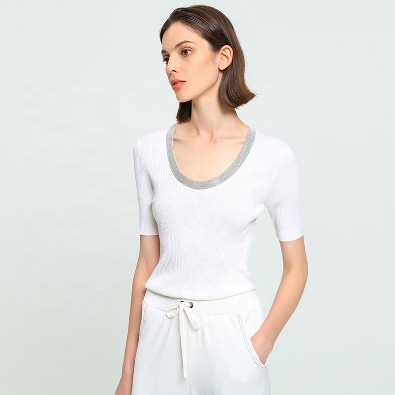 O Neck Short Sleeved Thin Ladies Jumper Women&prime;s Clothing Woolen Tops Wool Sweater