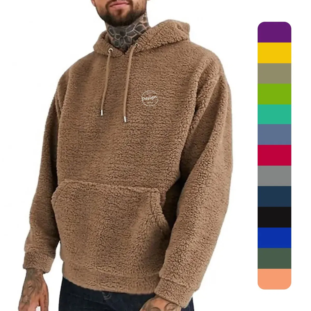 Luxury Streetwear 100%Polyester Training Warm Solid Color Wholesale Custom Casual Men Pullover Sherpa Fleece Hoodie