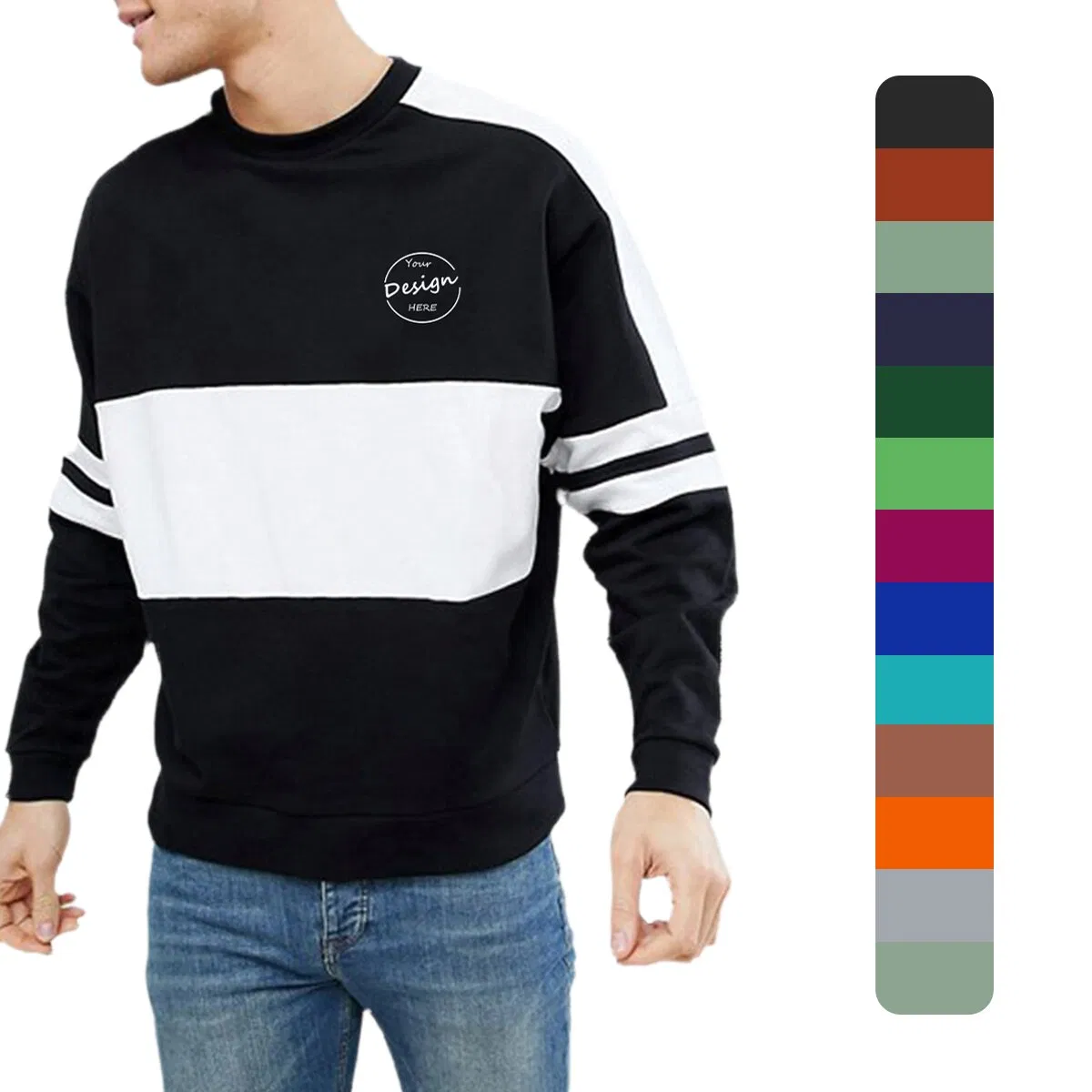 High Quality Wholesale Running Sportswear Gym Custom 3D Puff Print French Terry Color Block Sweatshirt Men