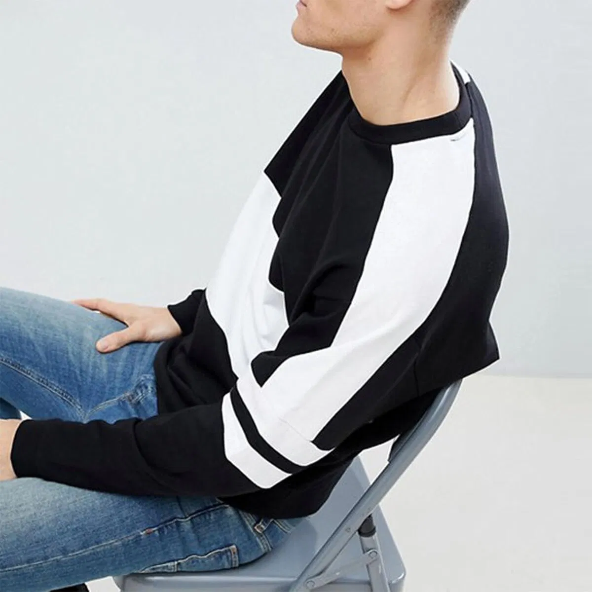 High Quality Wholesale Running Sportswear Gym Custom 3D Puff Print French Terry Color Block Sweatshirt Men