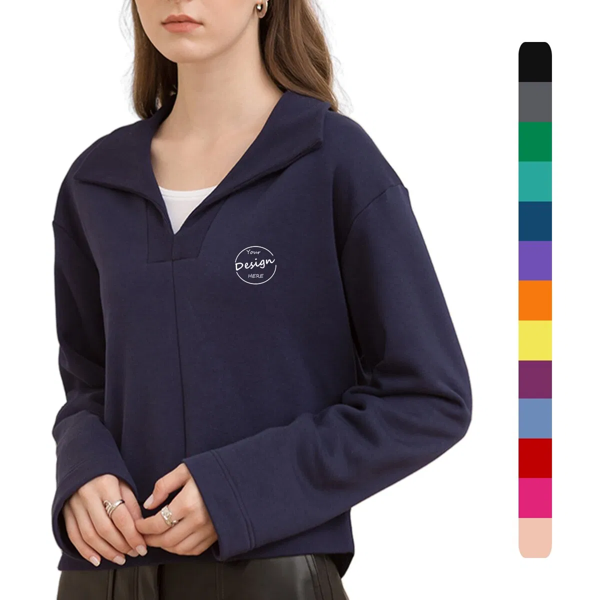 Casual Streetwear Training Solid Color Custom High Quality Fleece Puff Printing 100%Cotton Polo Collar Sweatshirt Men